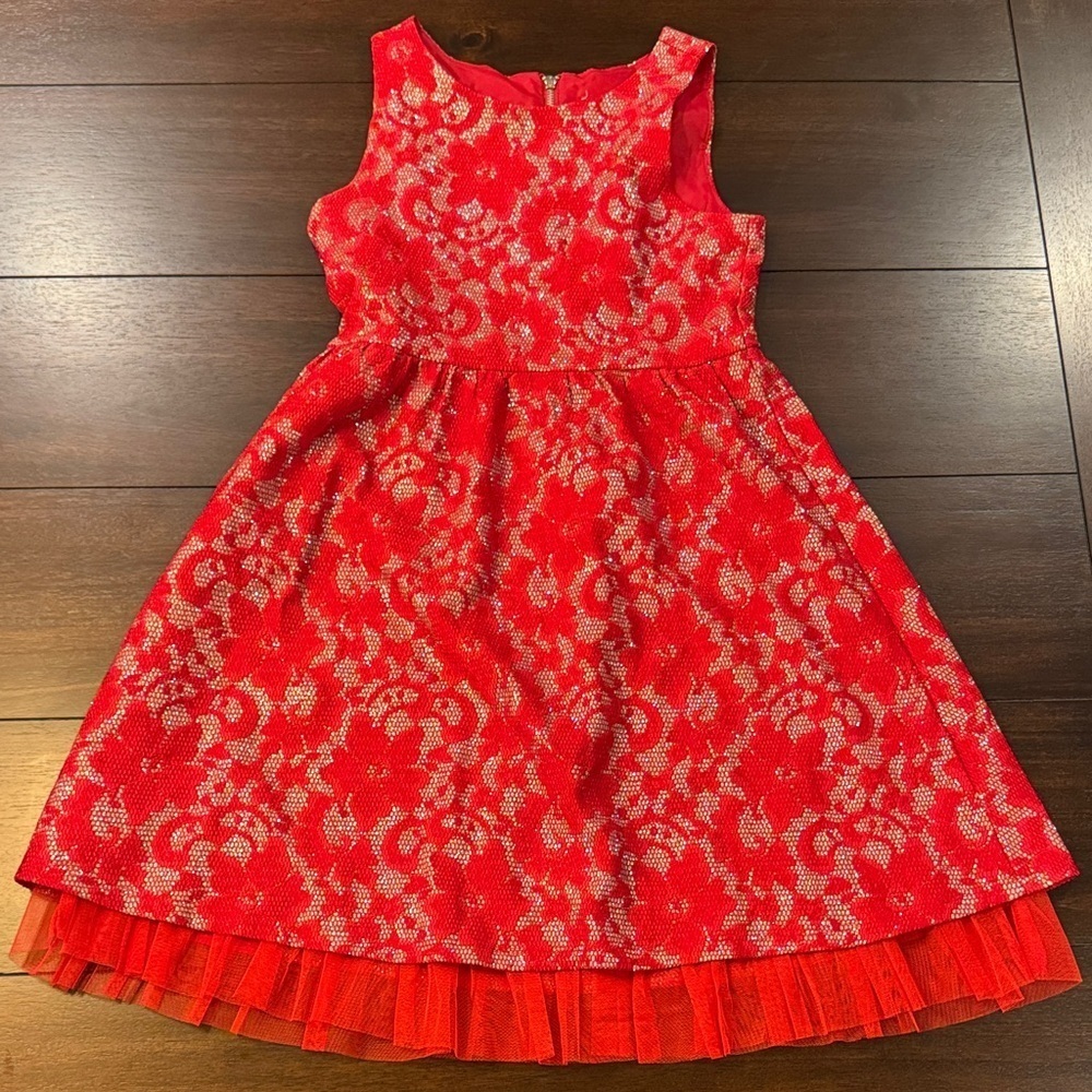 Justice Vibrant Red Lace Kids Dress